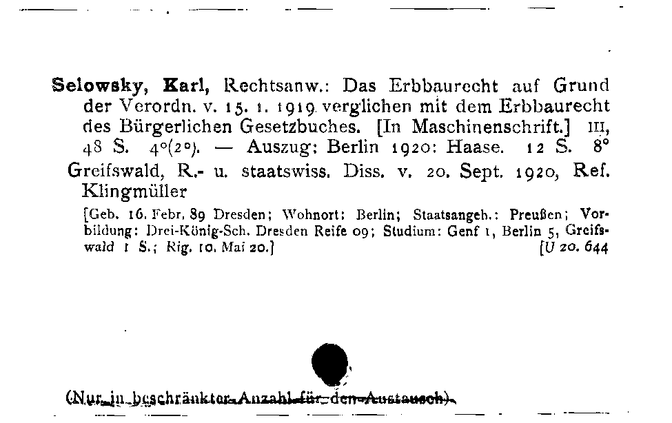 [Katalogkarte Dissertationenkatalog bis 1980]