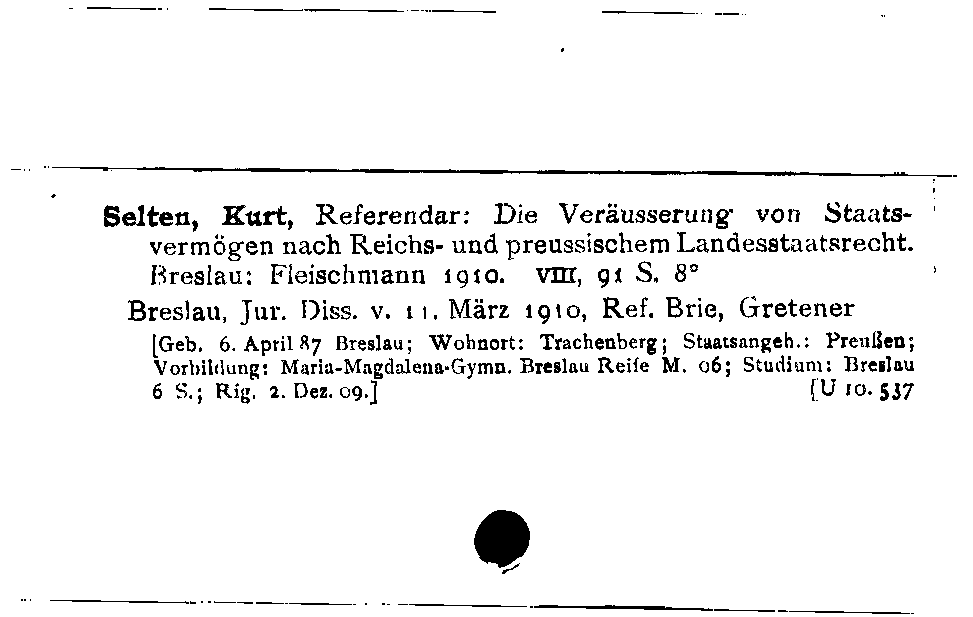 [Katalogkarte Dissertationenkatalog bis 1980]