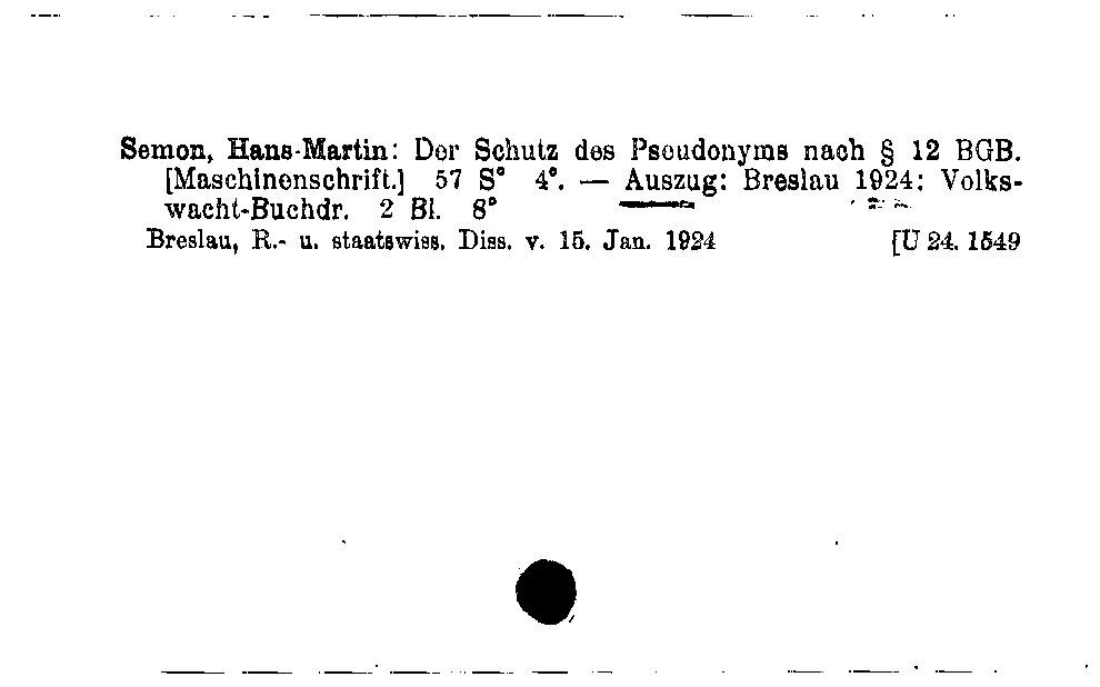 [Katalogkarte Dissertationenkatalog bis 1980]