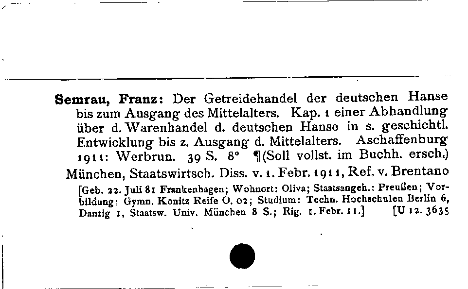 [Katalogkarte Dissertationenkatalog bis 1980]