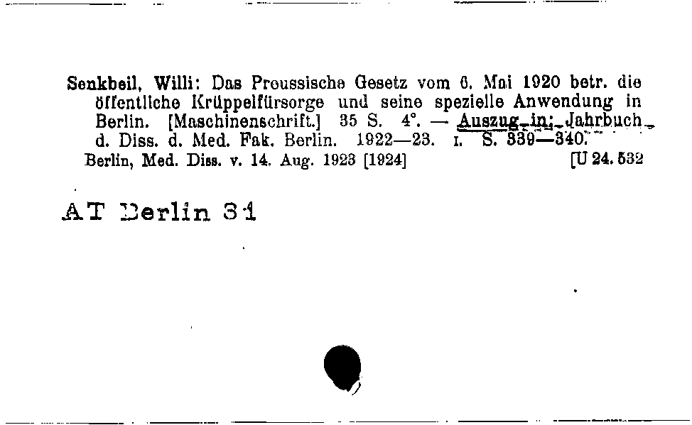 [Katalogkarte Dissertationenkatalog bis 1980]