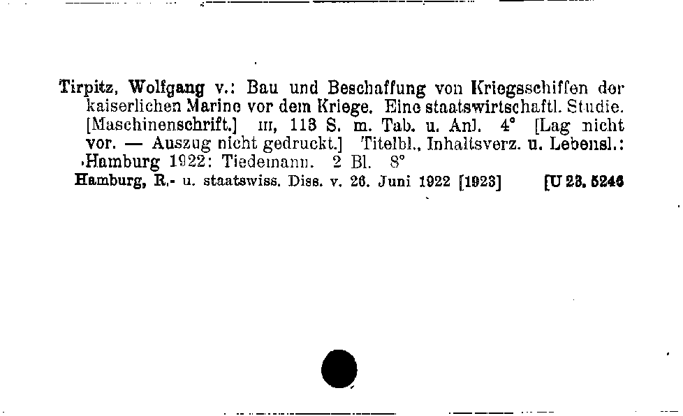 [Katalogkarte Dissertationenkatalog bis 1980]