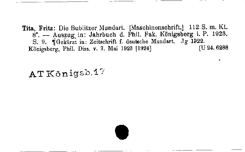 [Katalogkarte Dissertationenkatalog bis 1980]