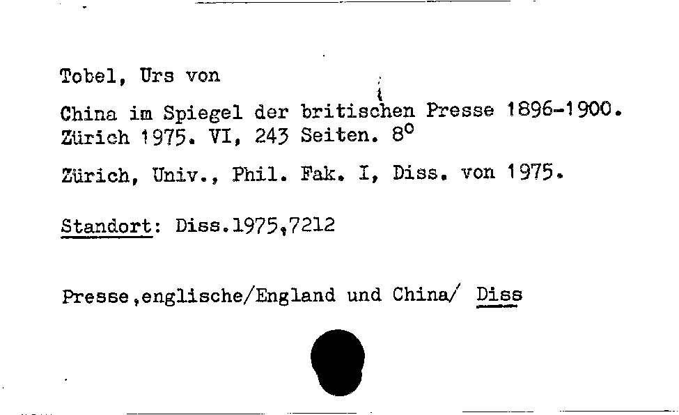 [Katalogkarte Dissertationenkatalog bis 1980]