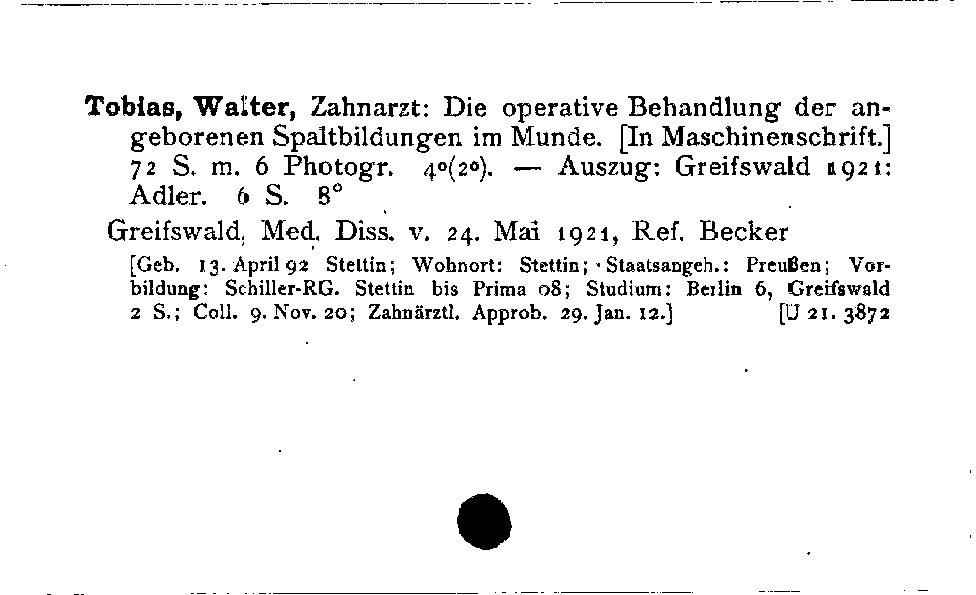 [Katalogkarte Dissertationenkatalog bis 1980]