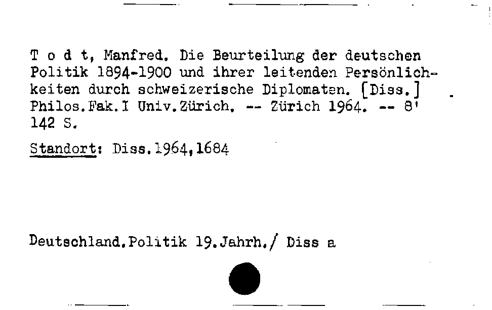 [Katalogkarte Dissertationenkatalog bis 1980]