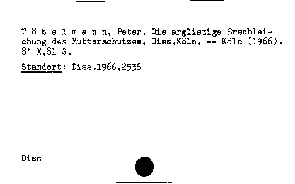 [Katalogkarte Dissertationenkatalog bis 1980]