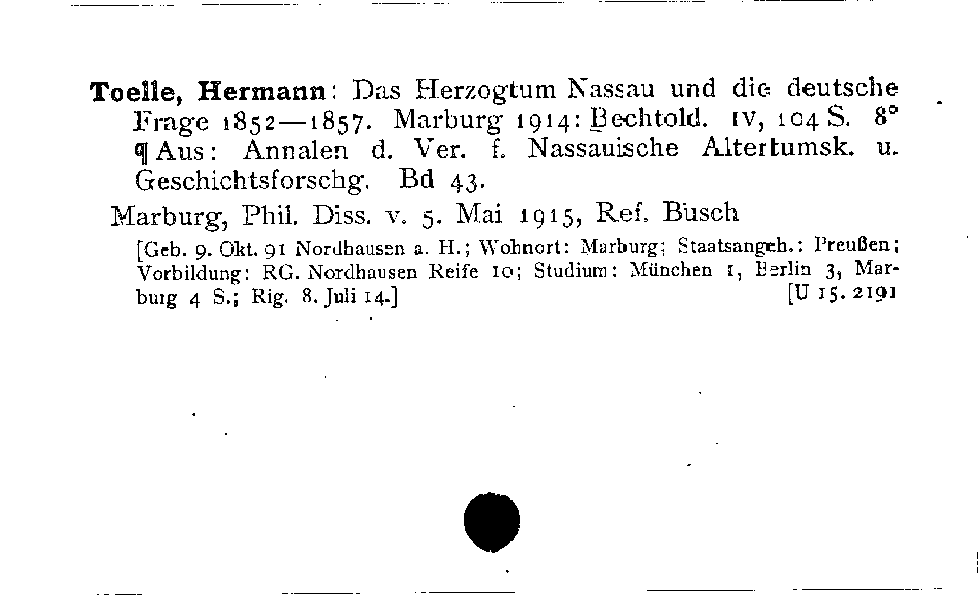 [Katalogkarte Dissertationenkatalog bis 1980]