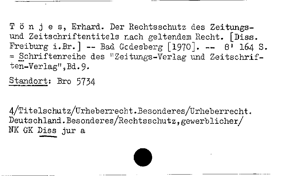 [Katalogkarte Dissertationenkatalog bis 1980]