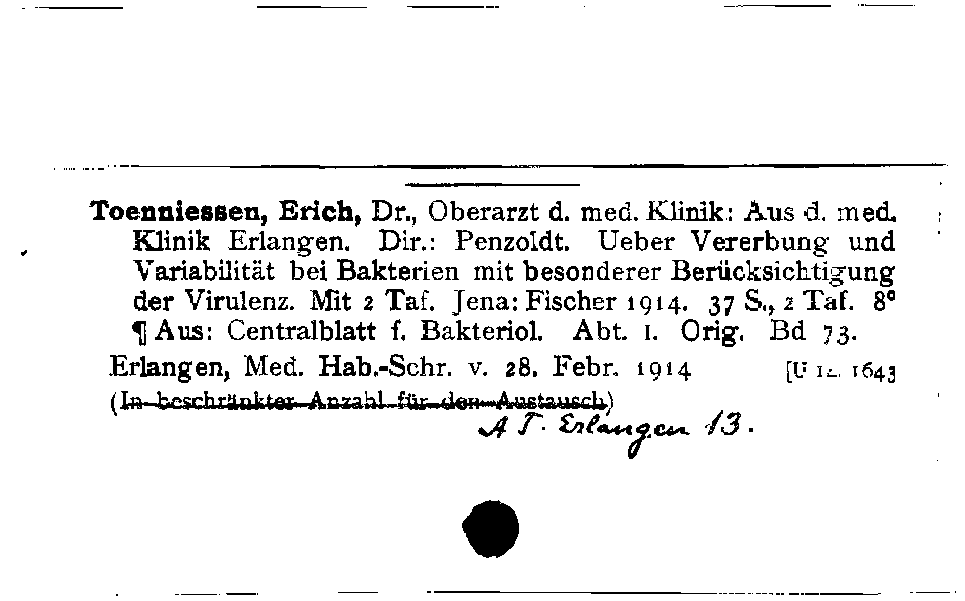 [Katalogkarte Dissertationenkatalog bis 1980]