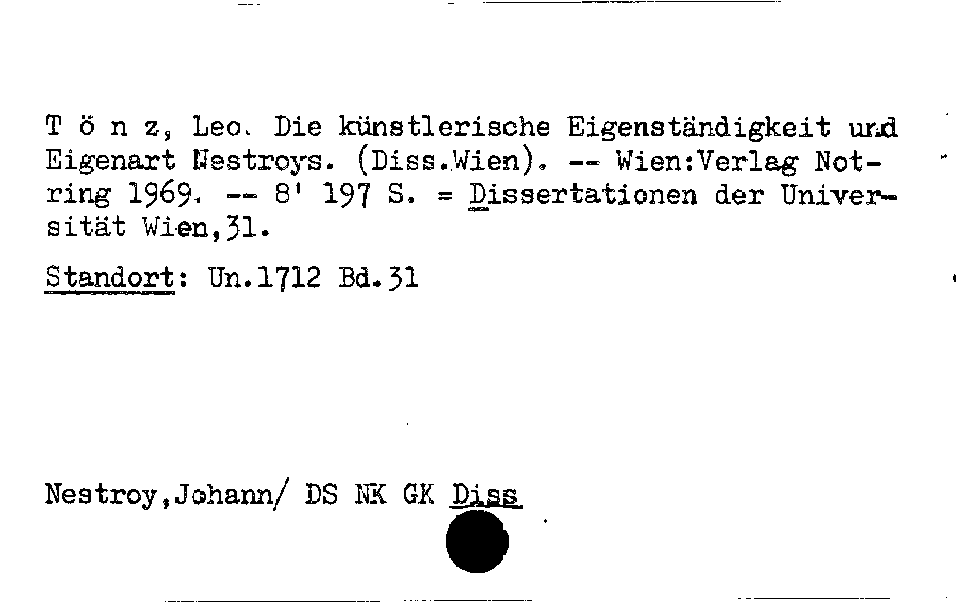 [Katalogkarte Dissertationenkatalog bis 1980]