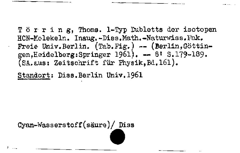 [Katalogkarte Dissertationenkatalog bis 1980]