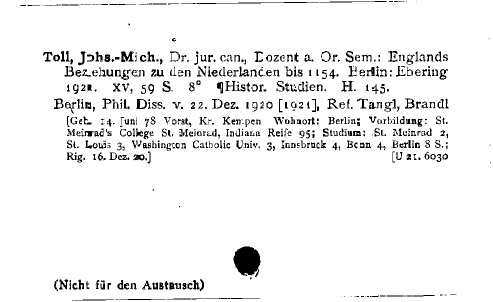 [Katalogkarte Dissertationenkatalog bis 1980]