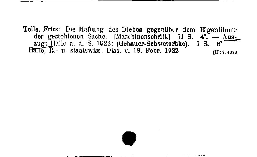 [Katalogkarte Dissertationenkatalog bis 1980]