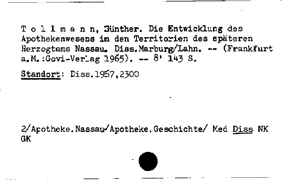 [Katalogkarte Dissertationenkatalog bis 1980]