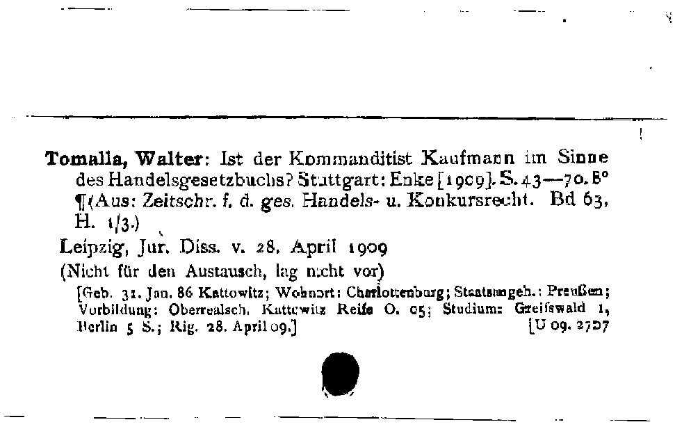 [Katalogkarte Dissertationenkatalog bis 1980]