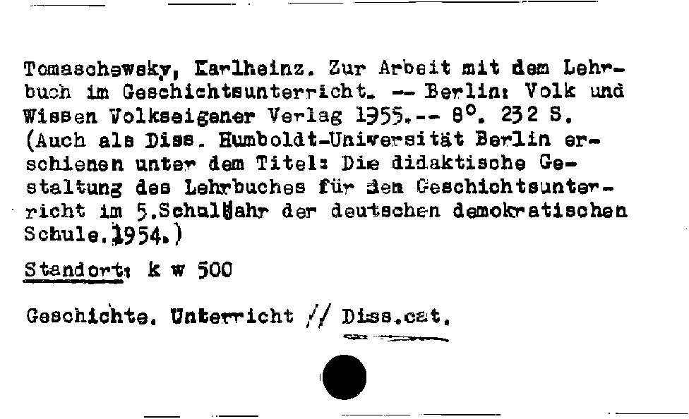 [Katalogkarte Dissertationenkatalog bis 1980]