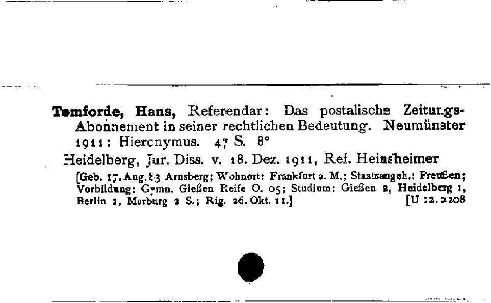 [Katalogkarte Dissertationenkatalog bis 1980]