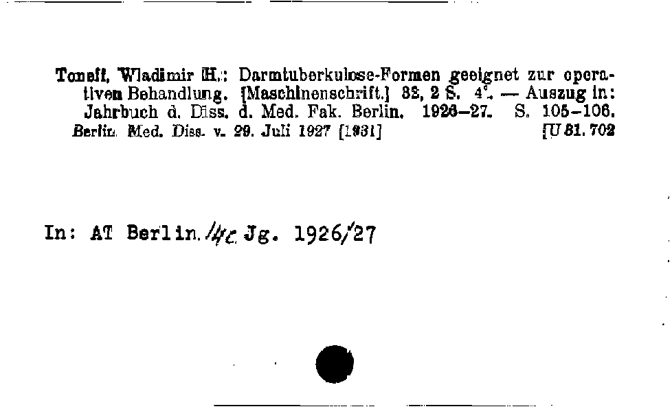 [Katalogkarte Dissertationenkatalog bis 1980]