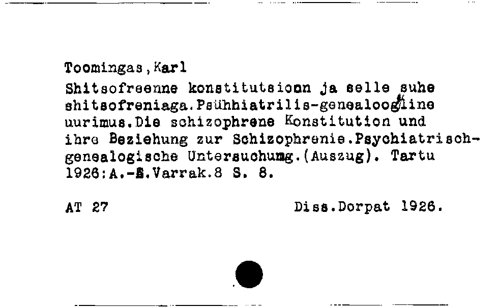 [Katalogkarte Dissertationenkatalog bis 1980]