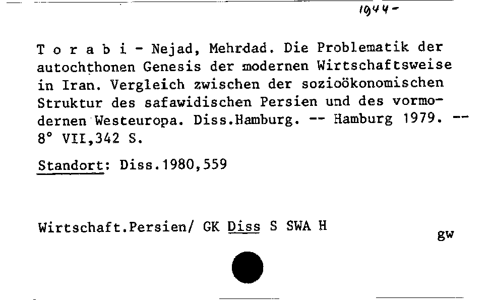 [Katalogkarte Dissertationenkatalog bis 1980]