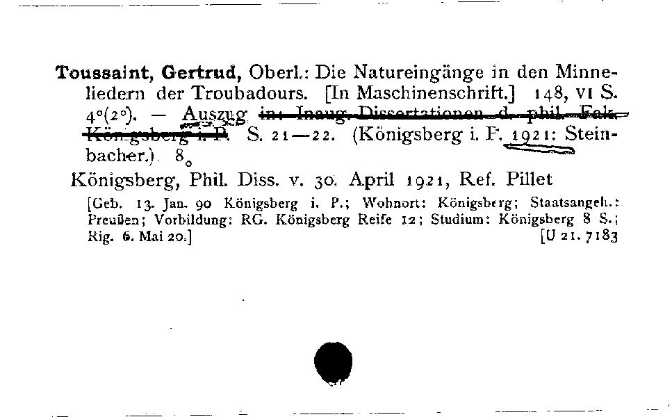 [Katalogkarte Dissertationenkatalog bis 1980]