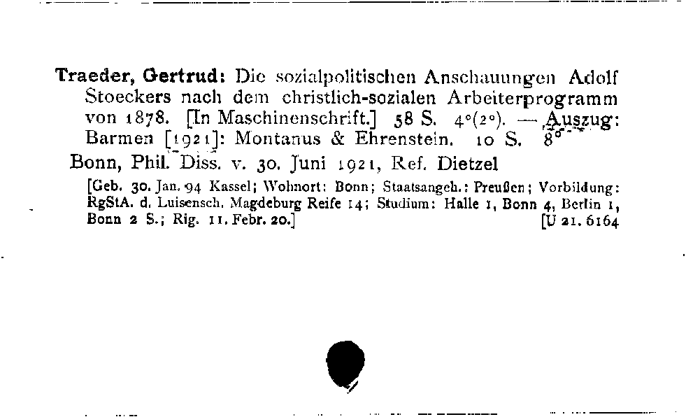 [Katalogkarte Dissertationenkatalog bis 1980]