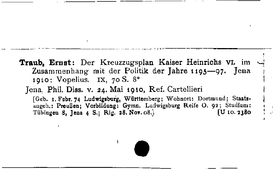 [Katalogkarte Dissertationenkatalog bis 1980]