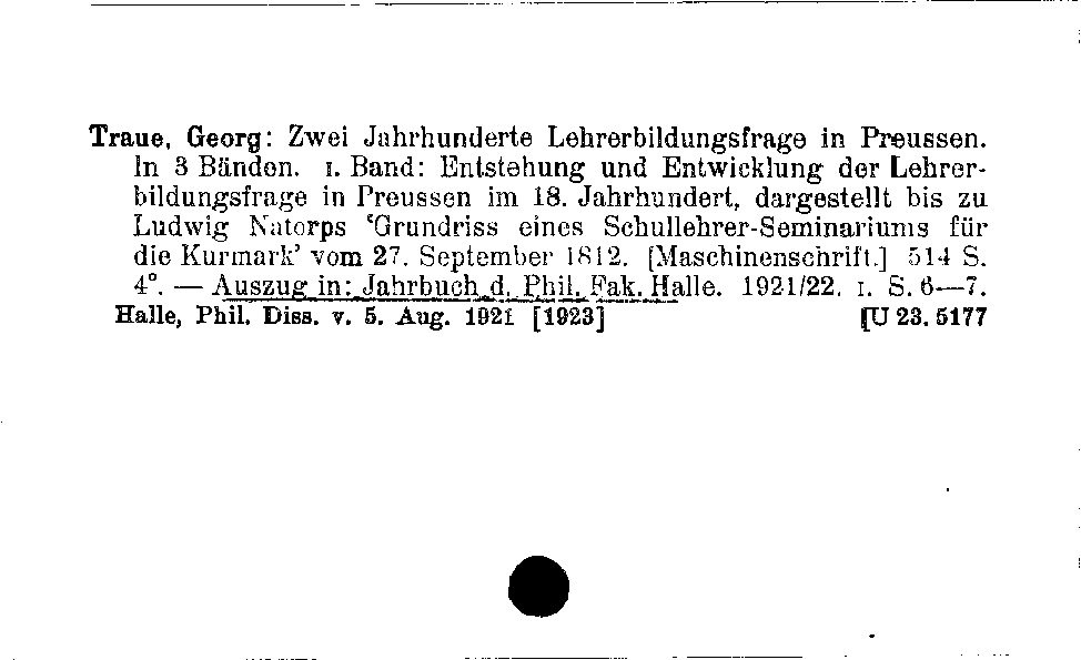 [Katalogkarte Dissertationenkatalog bis 1980]