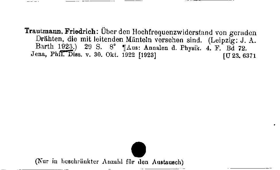 [Katalogkarte Dissertationenkatalog bis 1980]