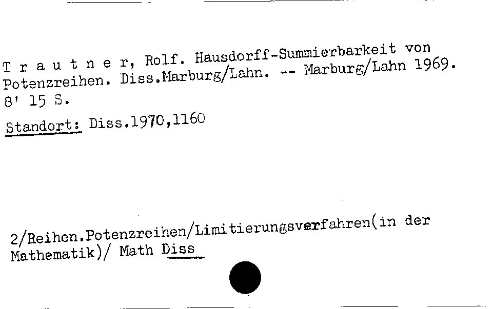 [Katalogkarte Dissertationenkatalog bis 1980]