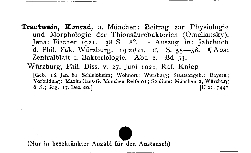 [Katalogkarte Dissertationenkatalog bis 1980]