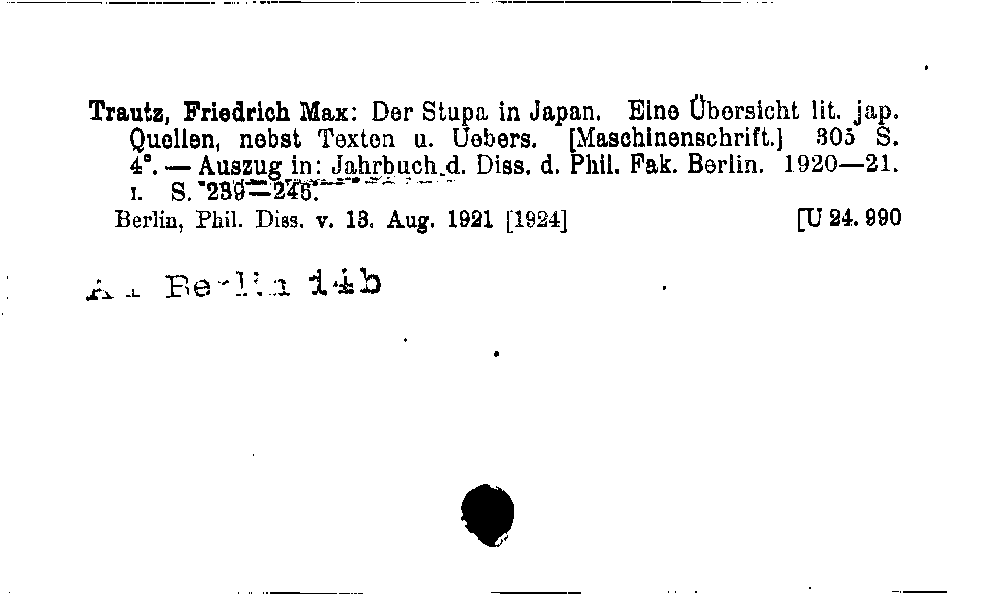 [Katalogkarte Dissertationenkatalog bis 1980]