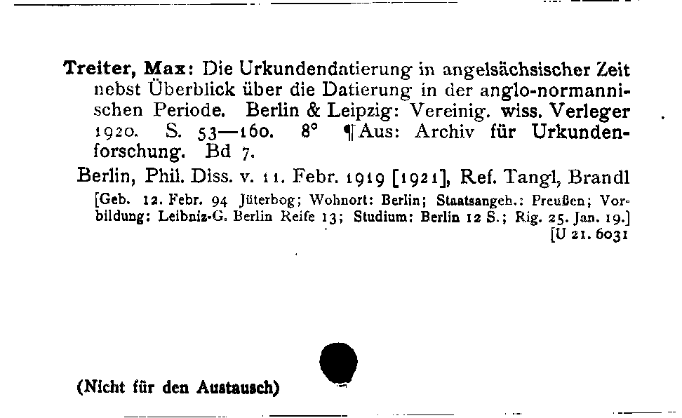 [Katalogkarte Dissertationenkatalog bis 1980]