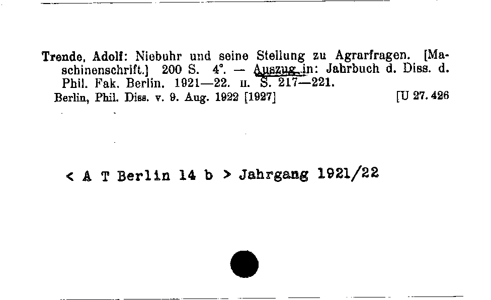 [Katalogkarte Dissertationenkatalog bis 1980]