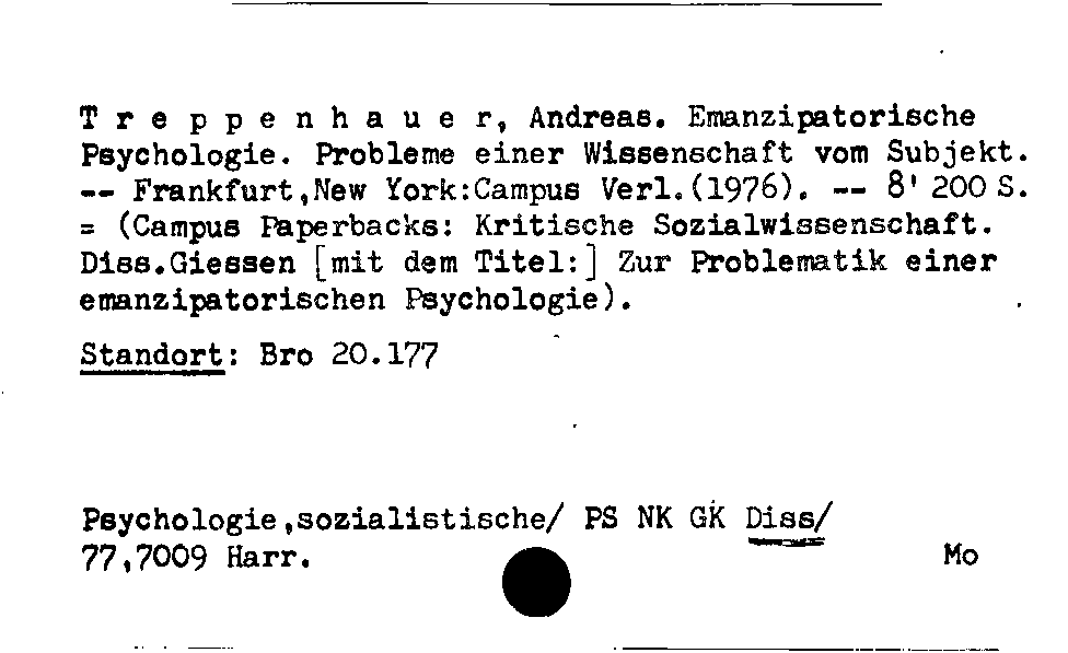 [Katalogkarte Dissertationenkatalog bis 1980]