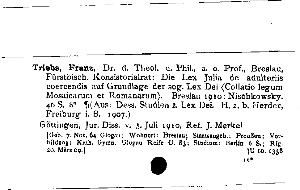 [Katalogkarte Dissertationenkatalog bis 1980]