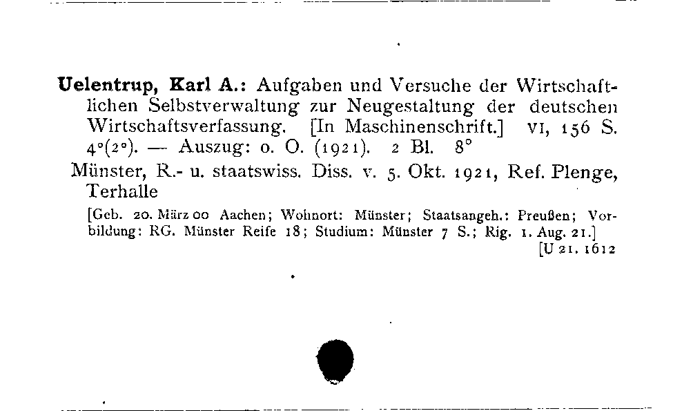 [Katalogkarte Dissertationenkatalog bis 1980]