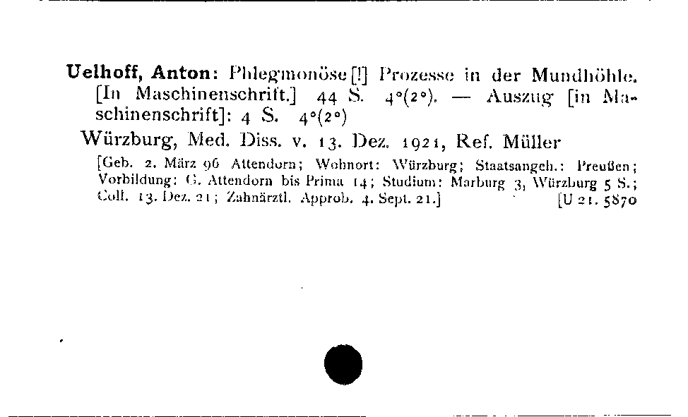 [Katalogkarte Dissertationenkatalog bis 1980]