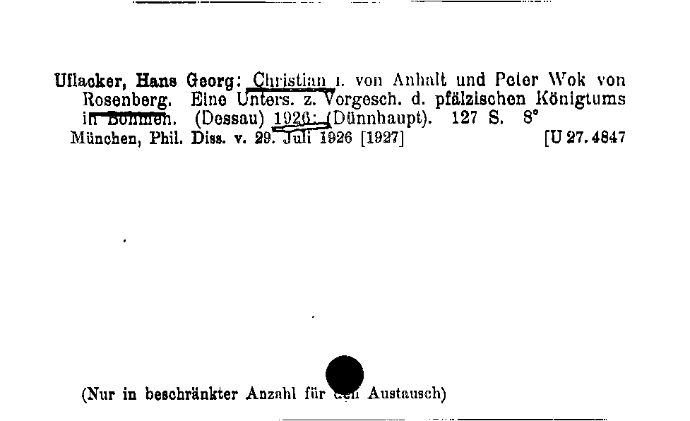 [Katalogkarte Dissertationenkatalog bis 1980]