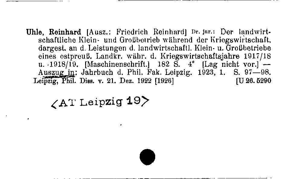 [Katalogkarte Dissertationenkatalog bis 1980]