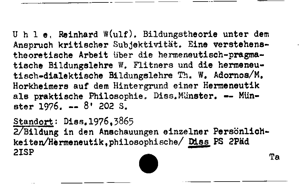 [Katalogkarte Dissertationenkatalog bis 1980]