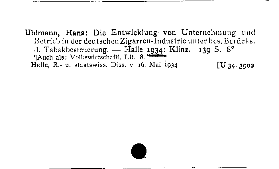 [Katalogkarte Dissertationenkatalog bis 1980]