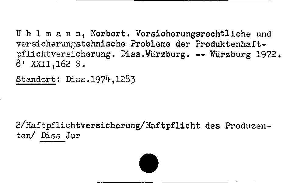 [Katalogkarte Dissertationenkatalog bis 1980]