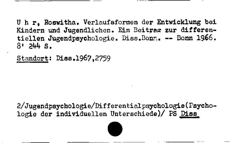 [Katalogkarte Dissertationenkatalog bis 1980]