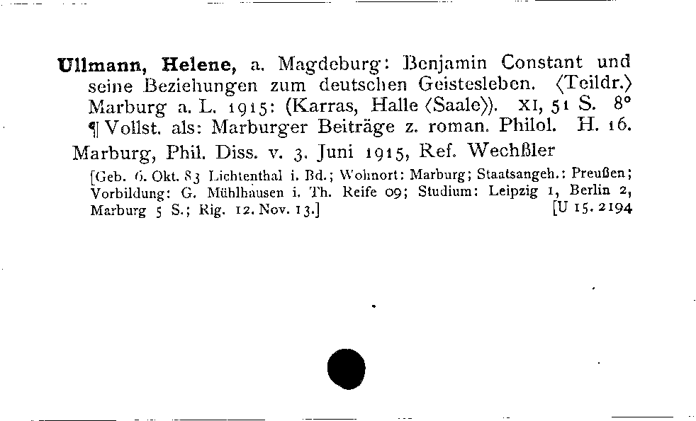 [Katalogkarte Dissertationenkatalog bis 1980]