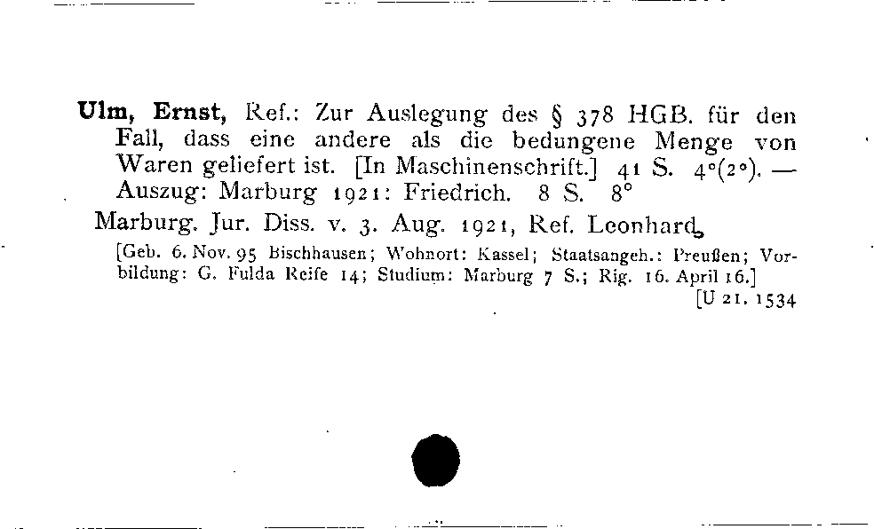 [Katalogkarte Dissertationenkatalog bis 1980]