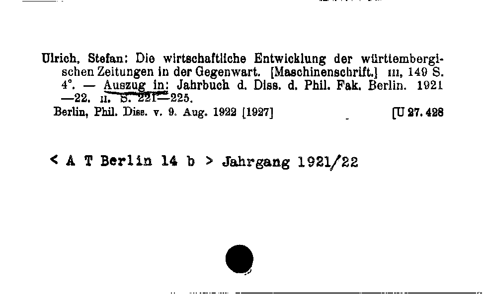 [Katalogkarte Dissertationenkatalog bis 1980]