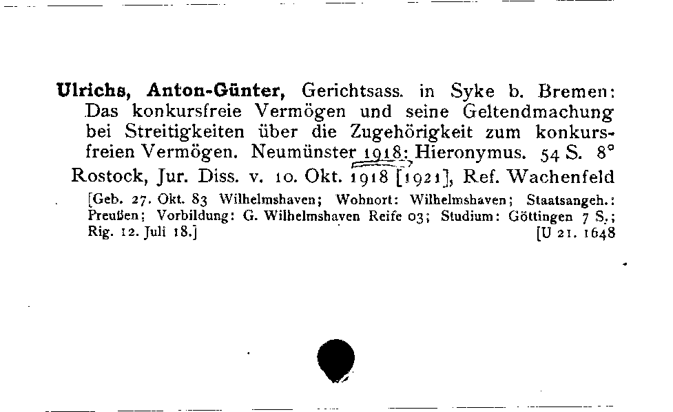 [Katalogkarte Dissertationenkatalog bis 1980]