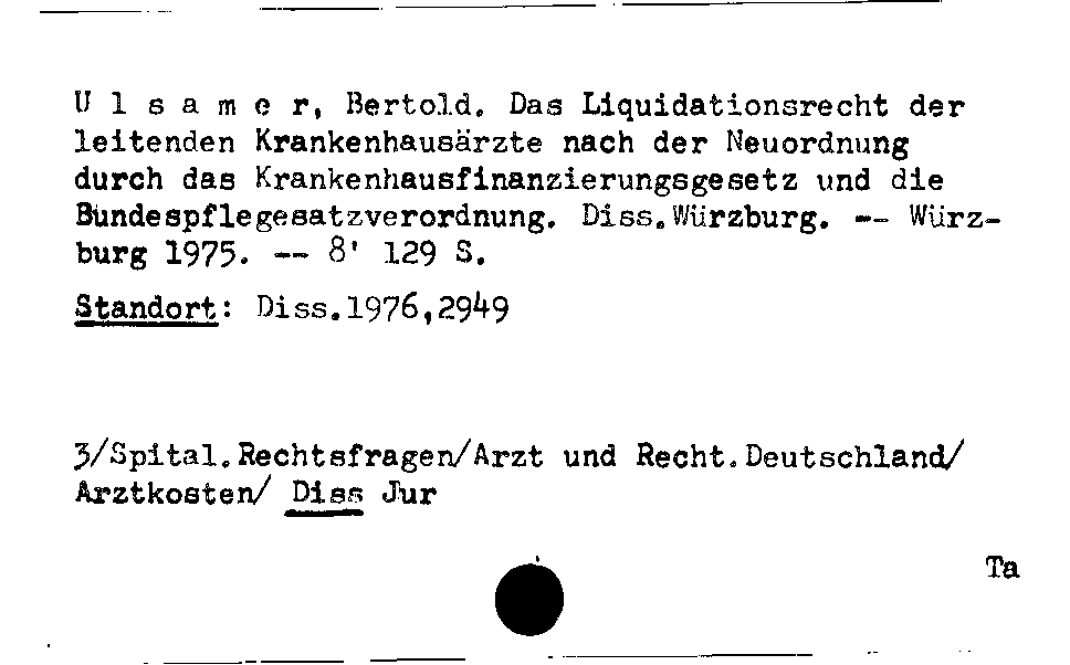 [Katalogkarte Dissertationenkatalog bis 1980]